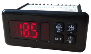 Single stage thermostat for heating or cooling with off cycle defrost