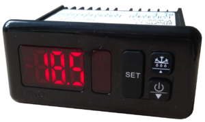 Single stage thermostat for heating or cooling with off cycle defrost