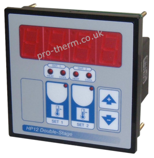 Two stage thermostat for heating or cooling