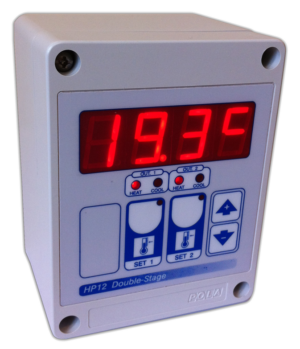 Two stage thermostat for heating or cooling